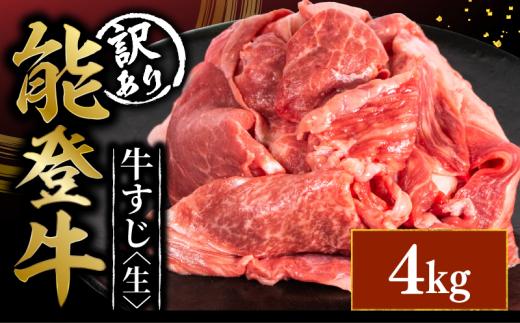 黒毛和牛 能登牛 訳アリ 牛すじ 4kg 選べる 容量 とろける 食感 希少 ブランド和牛 和牛 1kg 4パック 簡易包装 冷凍 石川 石川県 羽咋 能登 国産 能登半島 災害支援 復興支援 災害復興