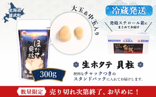 【関東限定！生ほたて】《期間限定》北海道雄武産 生玉ほたて300g 塩水パック(冷蔵)
