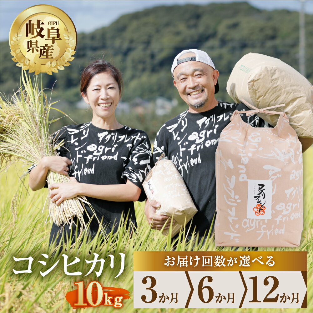 【ふるさと納税】【 定期便 】 選べる コシヒカリ 10kg × 3回 6回 12回 令和8年産 2026年 米 こめ ごはん 白米 岐阜県産 本巣市 お米 精米 甘い 和食 寿司 アグリフレンドホリグチ [mt174] 2026年10月～1回目発送