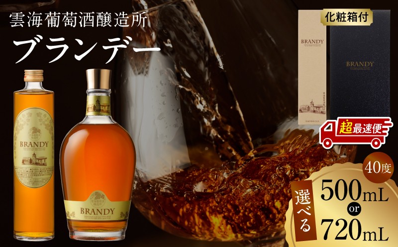 
                  【選べる内容量】【超最速便】雲海葡萄酒醸造所 ブランデー｜500ml 720ml 1本 40度 国産 国産ブランデー 酒 洋酒 お酒 アルコール 果実酒 葡萄酒 瓶 贈答用 贈り物 ギフト プレゼント 記念日 誕生日 イベント 敬老の日 父の日 母の日 お歳暮 お中元 クリスマス パーティー 手土産 化粧箱 化粧箱入り お祝い オススメ おすすめ 人気 雲海酒造 宮崎市｜_M375-005-SKU
                