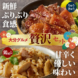 E22031　豊後贅沢セット 豊後水道の朝獲れりゅうきゅう4食 豊後の鶏めし5食