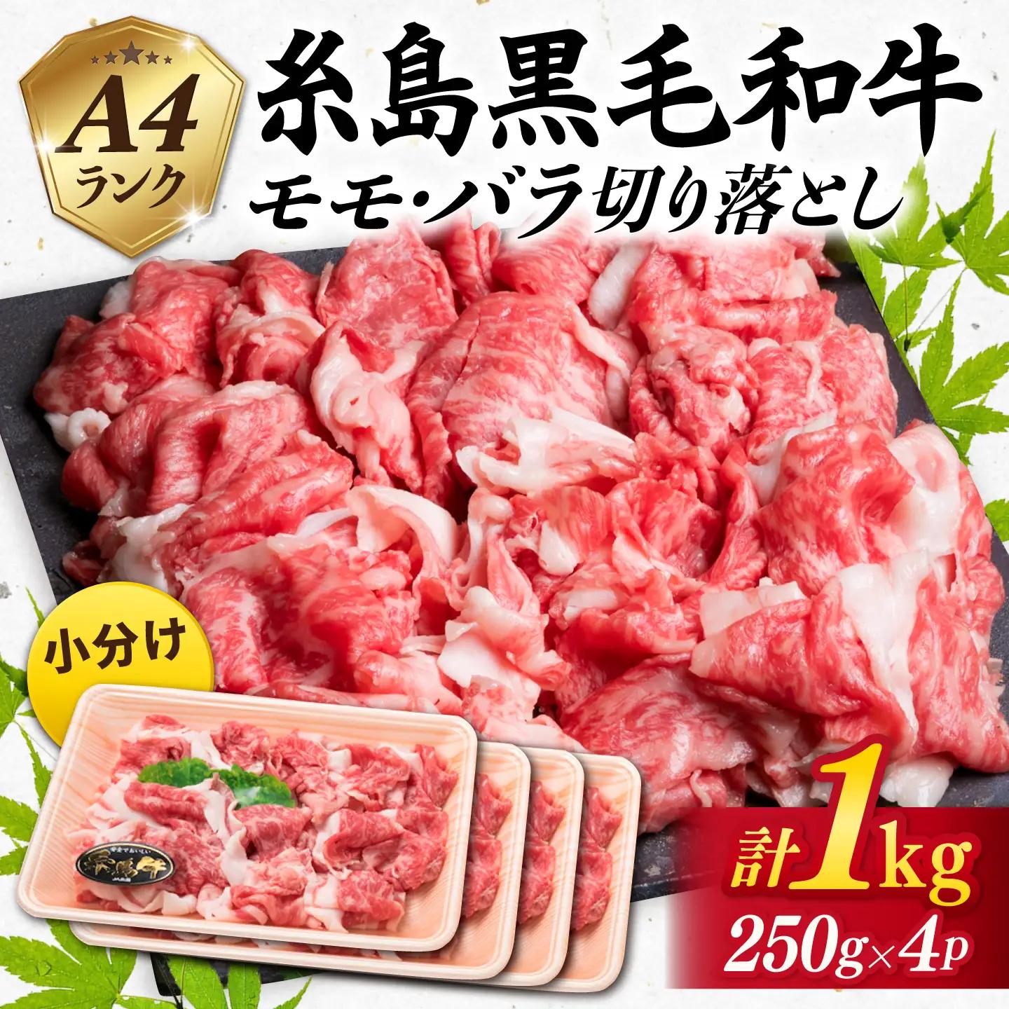 黒毛和牛 牛肉切り落とし 250g 4P 計1kg もも バラ ミックス A4  [ACA031] 牛肉切り落とし