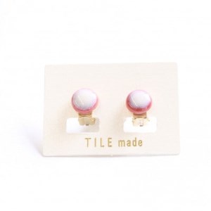 【美濃焼】 ピンクむら タイル イヤリング 直径10mm 瑞浪市 / TILEmade タイル アクセサリー ハンドメイド [AZCD019]