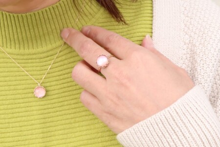 【和の彩 wanoiro】K10 イエローゴールド 螺鈿水晶リング 桜色 659-848