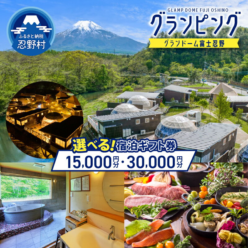【ふるさと納税】 グランピング 宿泊 旅行 アウトドア BBQ 宿泊券 15,000円分 30,000円分 グランドーム富士忍野 チケット 親子 子供 プライベート おすすめ 富士山 天然温泉 絶景 送料無料 山梨県 忍野村