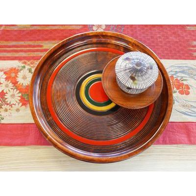 ふるさと納税 三木町 【香川漆器】丸盆　すじ入り独楽塗　尺1(33cm)