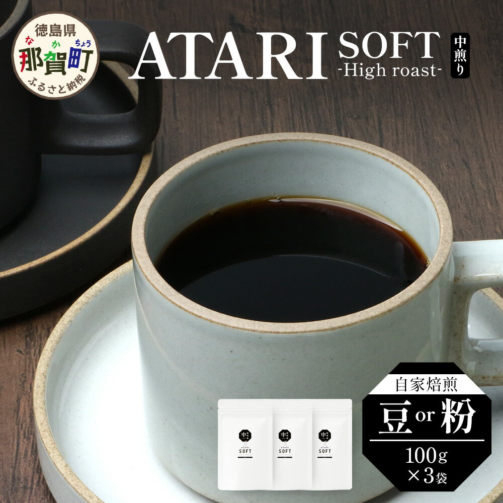 【ふるさと納税】【選べる豆or粉】珈琲屋中-ATARI- SOFT (中煎り) -High roast- 100g×3袋【徳島県 那賀町 自家焙煎 コーヒー 珈琲 ブレンド コーヒー豆 珈琲豆 豆 コーヒー粉 珈琲粉 粉 スペシャリティコーヒー レギュラーコーヒー 中煎り ハイロースト お取り寄せ】CO-0910