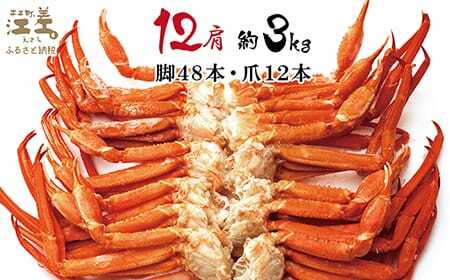 ＼配送月指定可／『北海道北前蟹』肩付き脚12肩（4肩×3セット）計約3kg （殻付き）　北海道日本海産紅ずわいがに　カニかご漁師直販！厳格な鮮度管理で甘くてジューシーな本場の味をお届け　丁寧に茹であげ