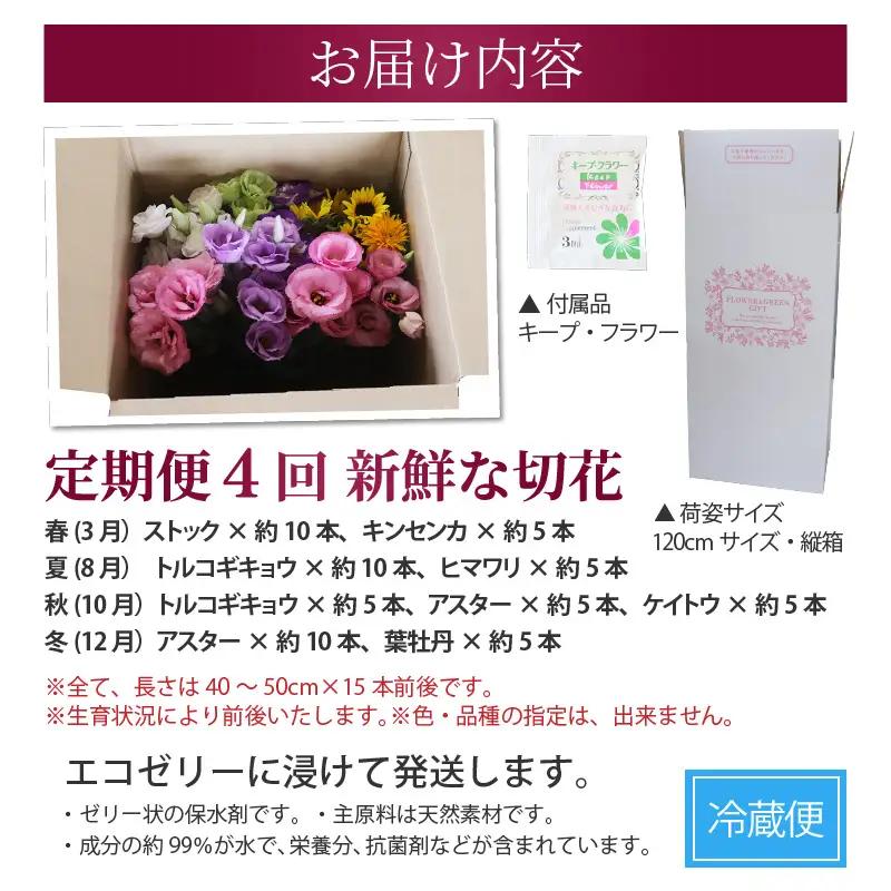 【定期便4回】花農家直送 新鮮な切花【春 夏 秋 冬】 / 生花 お花 旬の花束 豊かな生活 花のある生活 15本程度 2種 季節 年4回お届け [aw099-d001]