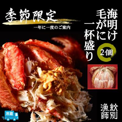 ふるさと納税 紋別市 北海道産海明け毛がに一杯盛り2個セット約400gの毛がに2尾使用【期間限定5月19日まで】(冷蔵便)