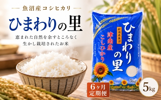 【6ヶ月定期便】【令和8年産 先行予約】 魚沼産コシヒカリ ひまわりの里 5kg | 新潟産こしひかり 新潟県産コシヒカリ 魚沼産こしひかり 米 お米 こしひかり 白米 精米 ブランド米 新潟県 津南町 大阪屋商店