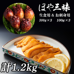 ほや 計1.2kg [生食用 900g(300g×3) お刺身用 300g(100g×3) ] ホヤ Hoya 冷凍 串焼き フライ 刺身 おさしみ お刺身 ごはん 夕飯 おかず おつまみ 晩酌 米 珍味 海産物 海鮮 魚介 魚介類 大船渡 三陸 岩手県 国産
