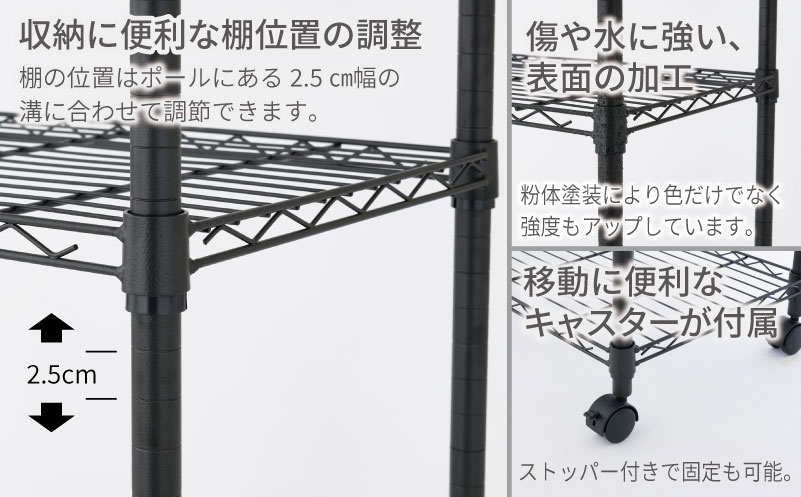 泉佐野 × Luminous Selection ブラックラック シート付 幅81cm 5段【スチールラック 棚 収納ラック ラック オープンラック 収納 すき間 隙間収納 おしゃれ キッチン リビン