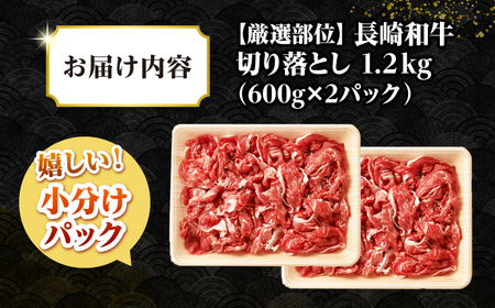 【訳あり】【A4~A5ランク】長崎和牛 切り落とし 1.2kg(600g×2パック）《壱岐市》【株式会社MEAT PLUS】 肉 牛肉 黒毛和牛 焼き肉 ご褒美 冷凍配送 訳あり A5 黒毛和牛 ギフ