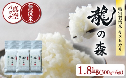 龍の森 真空パック キヌヒカリ (無洗米) 300g×6個 お米 米 無洗米 1.8kg 真空包装 旨味 甘み 特別栽培米 AM酵素農法 長期保存 パック 小分け 便利 ごはん 白米 備蓄 京都 南丹市