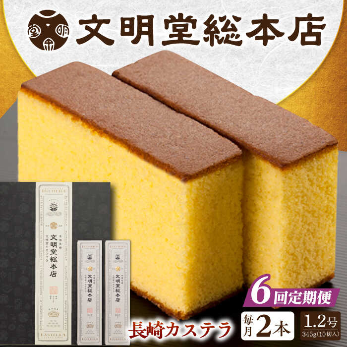 【ふるさと納税】【全6回定期便】 長崎 カステラ 2本（10切/本） 長与町/文明堂総本店 [EAK031] カステラ 長崎 ギフト 人気 和菓子 常温 かすてら スイーツ ざらめ ザラメ 文明堂 カット済み カット お取り寄せ 定期 定期便