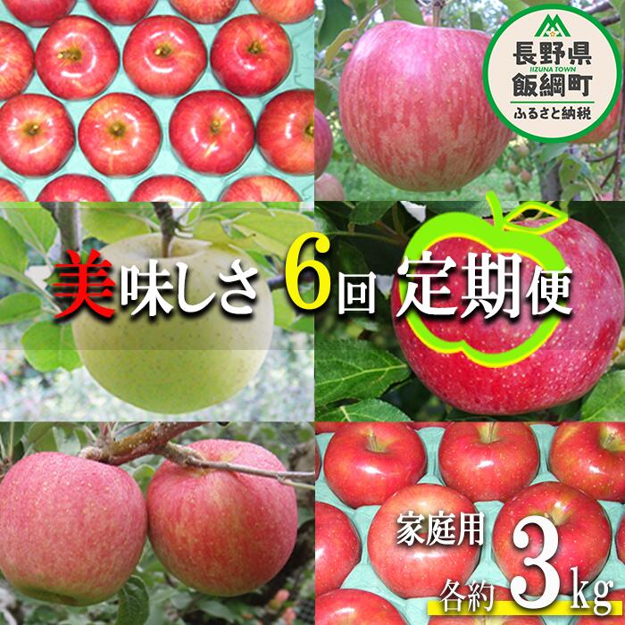 【ふるさと納税】 旬のりんご 【 定期便 】 家庭用 3kg × 6回 ヤマウラ農園 沖縄県への配送不可 令和7年度収穫分 長野県 飯綱町 〔 信州 果物 フルーツ リンゴ 林檎 長野 予約 農家直送 〕発送期間：2025年8月中旬〜2025年12月中旬 {**}