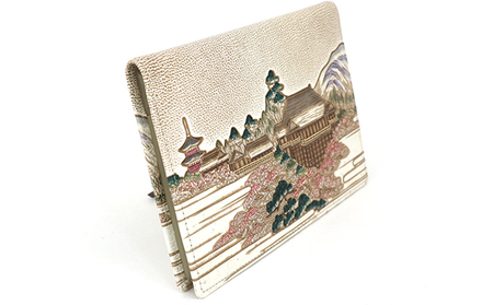 【文庫屋大関】パーソナルホルダー　浮世絵　清水寺【皮革工芸品】 ファッション 小物 シンプル パスポートケース 病院セット 型押し 大関卯三郎 牛革 