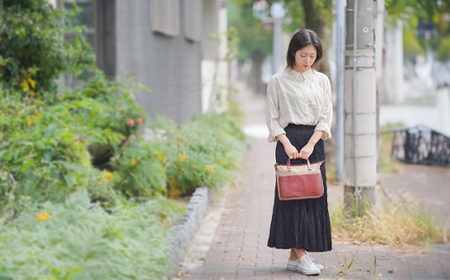 牛革かぶせ×帆布 手提げショルダー　ネイビー　【12203-0377-3】