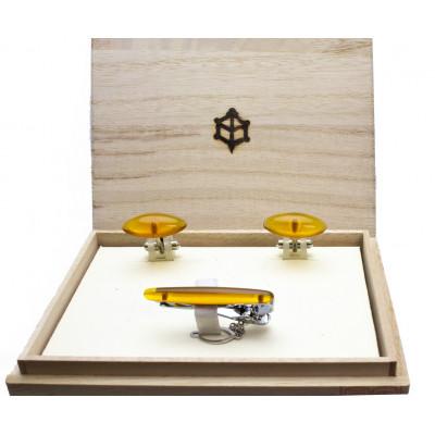 ふるさと納税 長崎市 本鼈甲 白甲 カフス 3点セット キャッツアイ　〜長崎べっ甲細工まるとみ〜