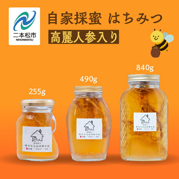 【ふるさと納税】 自家採蜜はちみつ 高麗人参入り 255g 490g 840g 選べる容量 ハチミツ 蜂蜜 自家採蜜 高麗人参 朝鮮人参 国産100% おたねにんじん 二本松養蜂場 滋養強壮 おすすめ お中元 お歳暮 ギフト 二本松市 ふくしま 福島県 送料無料 【あだたら高原いっぷく】