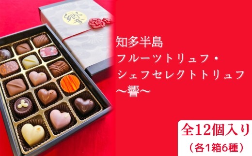 
            知多半島フルーツトリュフ・シェフセレクトトリュフ 12個　～響～ | 手作り チョコレート トリュフ 詰め合わせ ショコラ チョコ プレゼント バレンタイン ホワイトデー デザート スイーツ ギフト 贈り物 贈答 お祝い 記念日 Chocolate あじさい 愛知県 美浜町※2026年1月中旬～3月中旬頃に順次発送予定
          