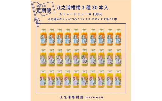 定期便（2カ月ごと全６回） 小田原産江之浦みかんジュース３種のみくらべ３０本セット うんしゅう・なつみ・バレンシアオレンジ１００％ストレートジュース１８０ml各１０本合計３０本