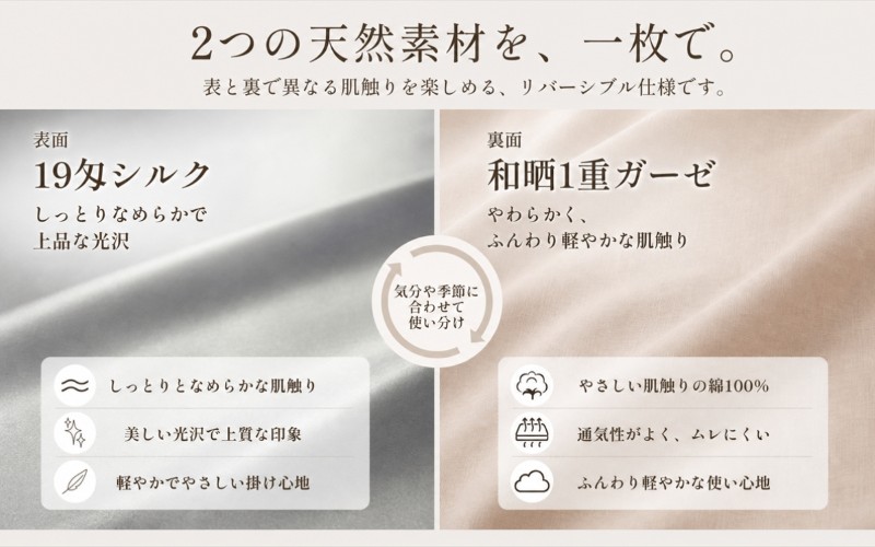 極上19匁シルク リバーシブル掛けふとんカバー クイーン 210×210cm グレー