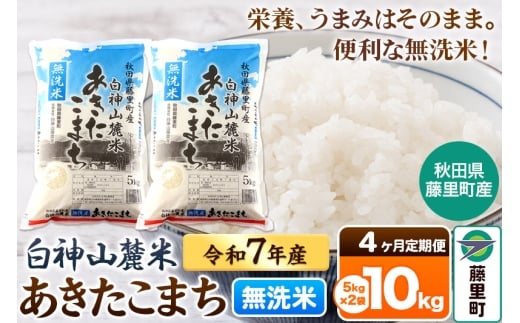 【定期便4ヶ月】米 令和7年産 新米 白神山麓米あきたこまち 無洗米 10kg（5kg×2袋) 秋田県産