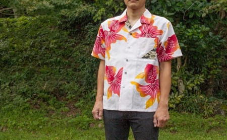 島田帯シャツ（ピンク金魚柄）L ファッション 服 男性 メンズ 