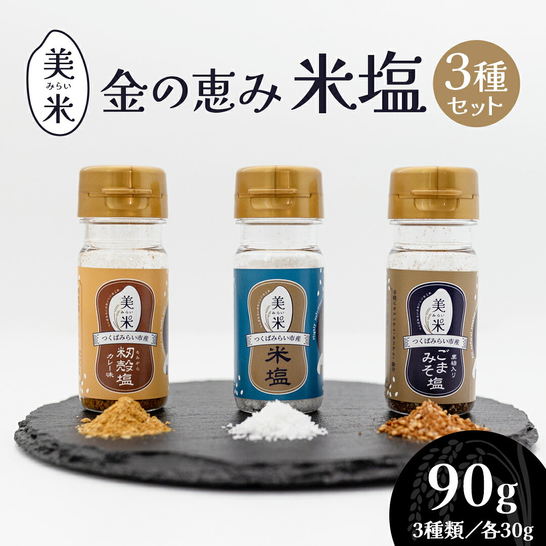 【ふるさと納税】金の恵み米塩 美米～みらい～ 塩3種セット（米塩・籾殻塩カレー味・黒糖入りごまみそ塩） ソルト しお salt 食べ比べ 調味料 塩 セット 便利 料理 味付 アレンジ こだわり 天然 ミネラル 手づくり さかたの塩 おにぎり 米 コシヒカリ こしひかり 甘み 旨味