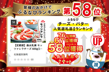 【定期便】森永乳業 モッツァレラチーズ 600g(100g×6P) × 2ヵ月 全2回  （ チーズ モッツァレラ 北海道 別海町 人気 ふるさと納税 ）