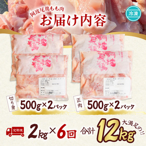 【阿波尾鶏のお肉定期便　６か月連続】阿波尾鶏もも肉２ｋｇ　６回お届け
