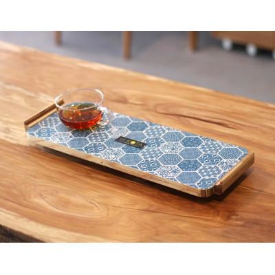 ふるさと納税 江別市 カフェトレー　小(和柄ブルー) 杉 北海道 KOTA 手作り 家具職人 モダン