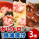 【ふるさと納税】かにトロ丼(2食)・かにトロしゅうまい(8個)・ほたるいか醤油漬け(200g) 蟹 カニ しゅうまい 丼 かにトロ ほたるいか イカ イカ醤油漬け 魚介 海鮮 おつまみ おかず 惣菜 【sm-AK001】【大漁市場なかうら】