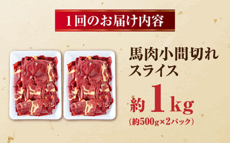 【全12回定期便】 馬肉 小間スライス 計12kg 1回あたり1kg（約1kg×1パック） / 肉 お肉 小間切れ しぐれ煮 味噌煮 野菜炒め 冷凍【五右衛門フーズ熊本店】[AYBV013]