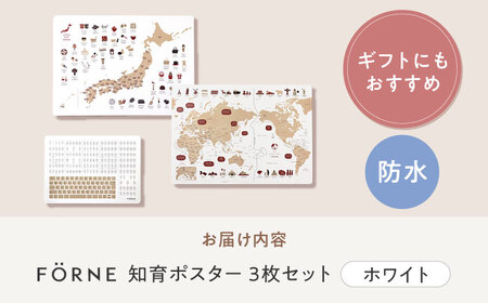 知育 知育ポスターホワイト 3枚セット 日本地図 世界地図 知育 教育 BJBA007