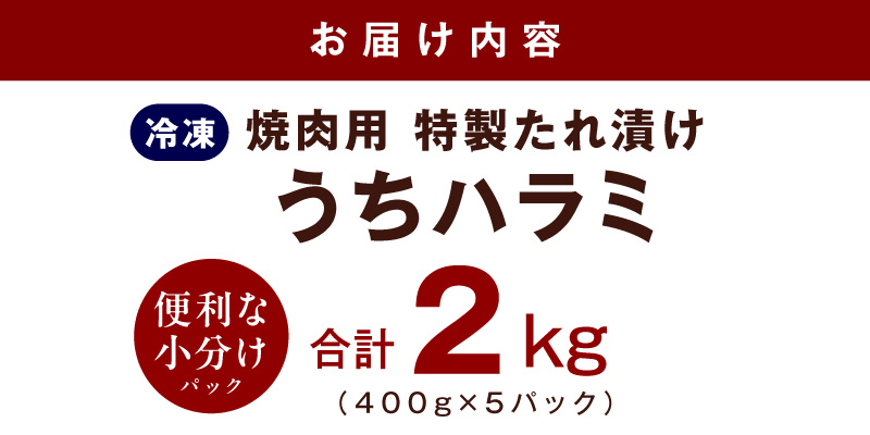 【氷温熟成×特製ダレ】希少部位 牛肉 うちハラミ 2kg（400g×5） mrz0399
