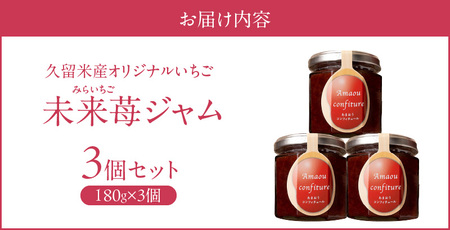 久留米産ブランドいちご　未来苺（みらいちご）ジャムセット_久留米産 未来苺 みらいちご ジャム 180g × 3個 セット あまおう いちご 甘い オリジナル 上質 果物 フルーツ 朝食 ヨーグルト 