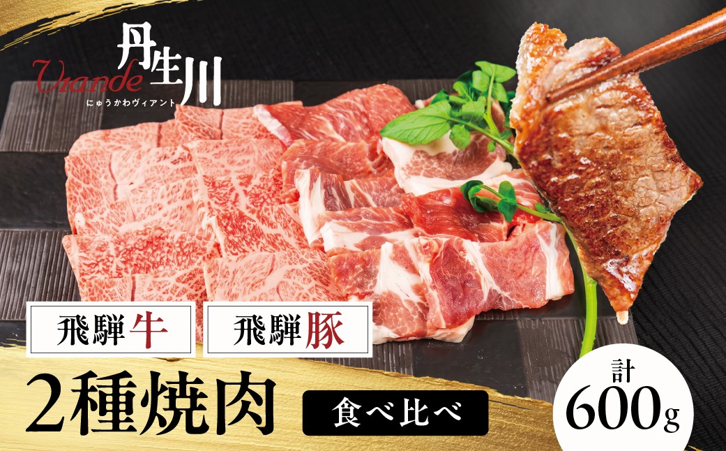 
                  2種食べ比べ！ 飛騨牛 A5等級 肩もも 焼肉 300ｇ 飛騨豚 肩ロース 焼肉 300ｇ | 黒毛和牛 ブランド牛 丹生川精肉 JJ020
                