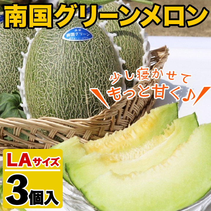 鹿児島県産！南国グリーンメロン(LAサイズ×3個) メロン めろん 果物 スイーツ デザート フルーツ【あくね旬の店いきいき館】akn015-16