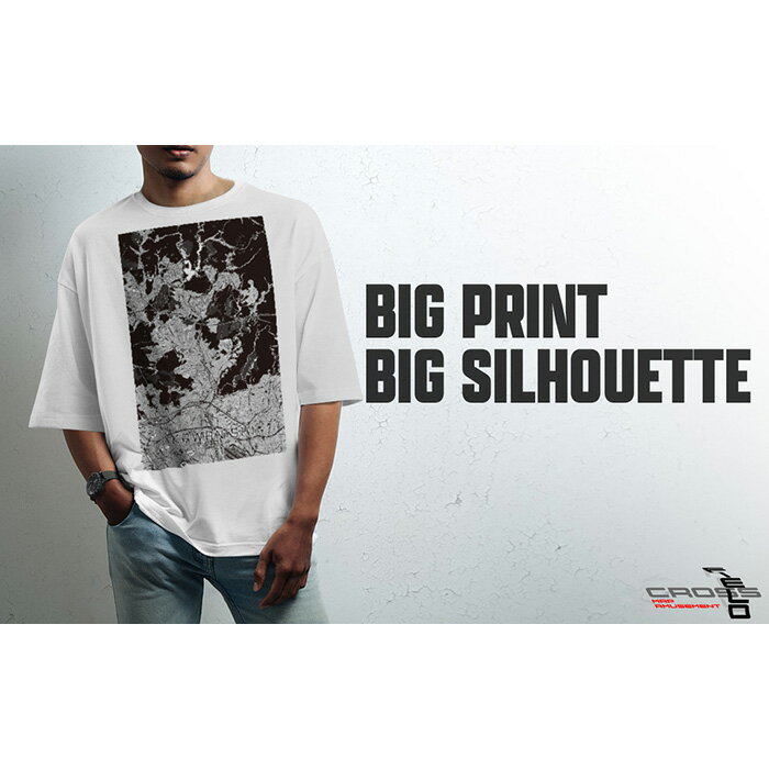 【ふるさと納税】【川西】地図柄ビッグシルエットTシャツ（ホワイト）No.344 ／ Tシャツ シャツ アパレル 洋服 綿100％ オーバーサイズ レイヤード ドロップショルダー ユニセックス 受注生産 国内印刷 おしゃれ 送料無料 兵庫県
