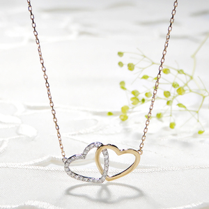 ネックレス PT900 K18YG プラチナ イエローゴールド ダイヤモンド 0.13ct オープンハート コンビ 両吊り ペンダント 18金 レディース ジュエリー【f214-ptyg】 ALPAZ