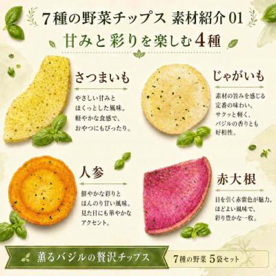 ふるさと納税 野田市 薫るバジルの贅沢チップス　7種の野菜100g5袋セット |  | 01