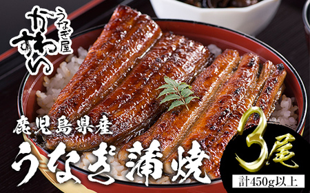 【7営業日以内に発送！】＜うなぎ屋かわすい＞鹿児島県産 国産 うなぎ 蒲焼 タレ 鰻 うな重 かばやき 計450g 以上 150～169g×3本 【川口水産】A855