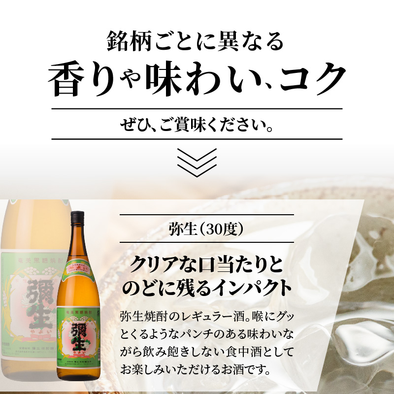 【限定品・蔵の味比べ】奄美黒糖焼酎飲み比べセット1升瓶 地酒 飲み比べ セット 25度 30度 ( 弥生 まんこい 瓶仕込 弥生荒ろか 黒麹仕込み弥生 紬の里 ) 糖分ゼロ プリン体ゼロ 本格焼酎 弥