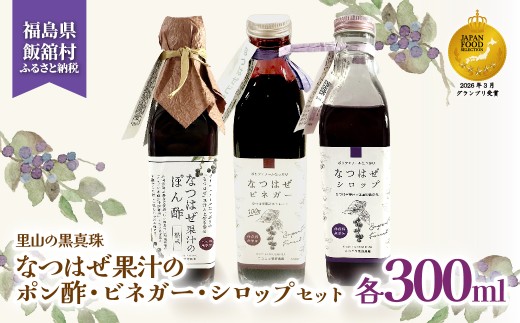 【ジャパン・フード・セレクション グランプリ受賞！】なつはぜ果汁のポン酢、ビネガー、シロップ 各300ml【 ふるさと納税 人気 おすすめ ナツハゼ 名物 特産 ポリフェノール 抗酸化 疲労回復 健康 美容 ポン酢 ビネガー 酢 シロップ 復興 福島 飯舘村 】 ITTAA006
