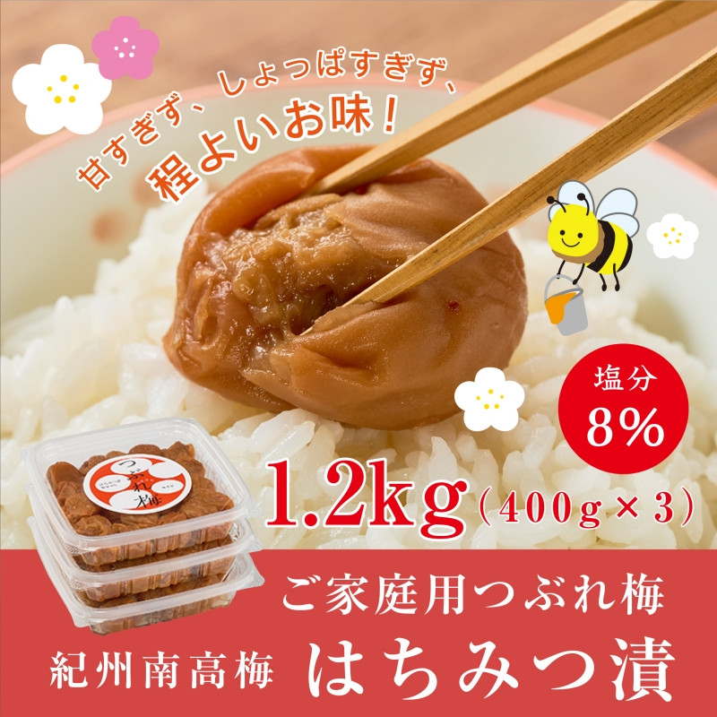 
            紀州南高梅つぶれ梅 はちみつ漬 400g×3パック (塩分8%) / ウメ 梅 うめ 梅干し 南高梅 紀州南高梅 和歌山 はちみつ梅 つぶれ梅 【azky006】
          