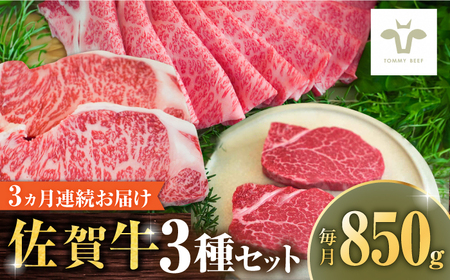 【10月1日金額改定予定！】【全3回定期便】佐賀牛 すき焼き用とサーロインステーキとヒレステーキ食べ比べ 計2.55kg / ブランド牛 和牛 黒毛和牛 小分け / 佐賀県 / 有限会社佐賀セントラル牧場 [41ASAA272]