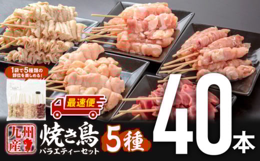 【最速便】九州産若鶏 焼き鳥5種(40本)バラエティーセット_M146-015-2W
